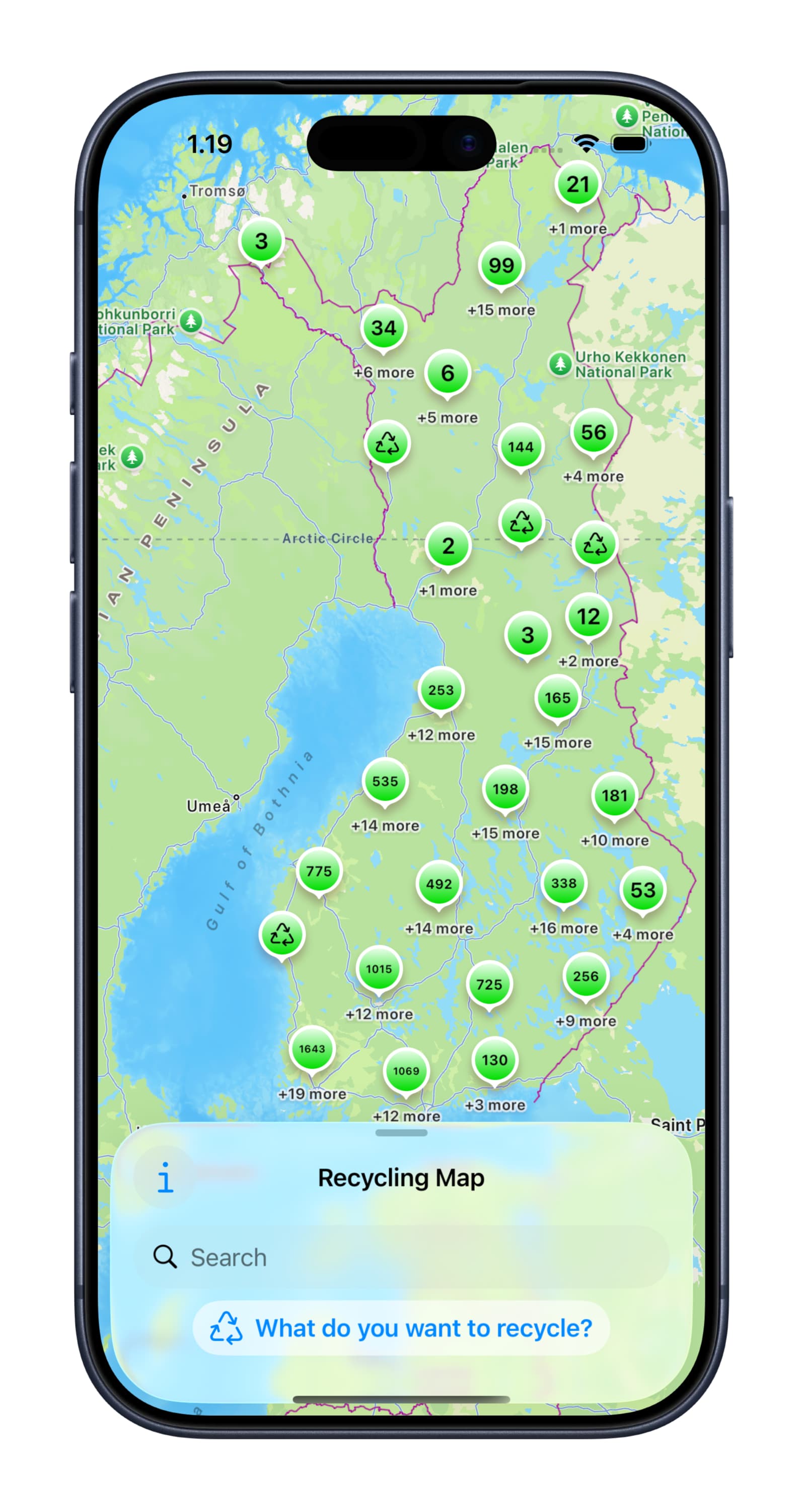 Kierrätyskartta app screenshot (light)